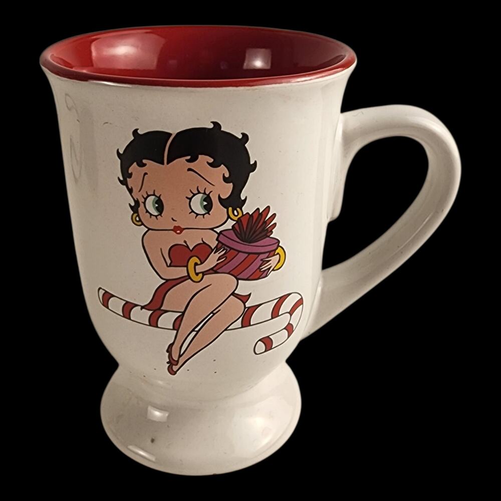 Betty Boop Christmas Candy Cane Pedestal Mug Red and White
